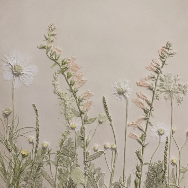 Digitalis hand painted Bas Relief