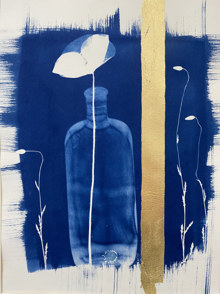 Cyanotype Poppy in a bottle
